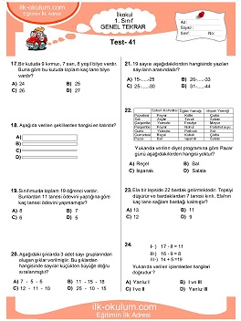 ilkokul 1. Sınıf Genel Tekrar Testleri 